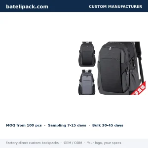 Business Backpack with Water-Resistant, Padded Laptop Compartment, Lightweight — Custom Logo & OEM