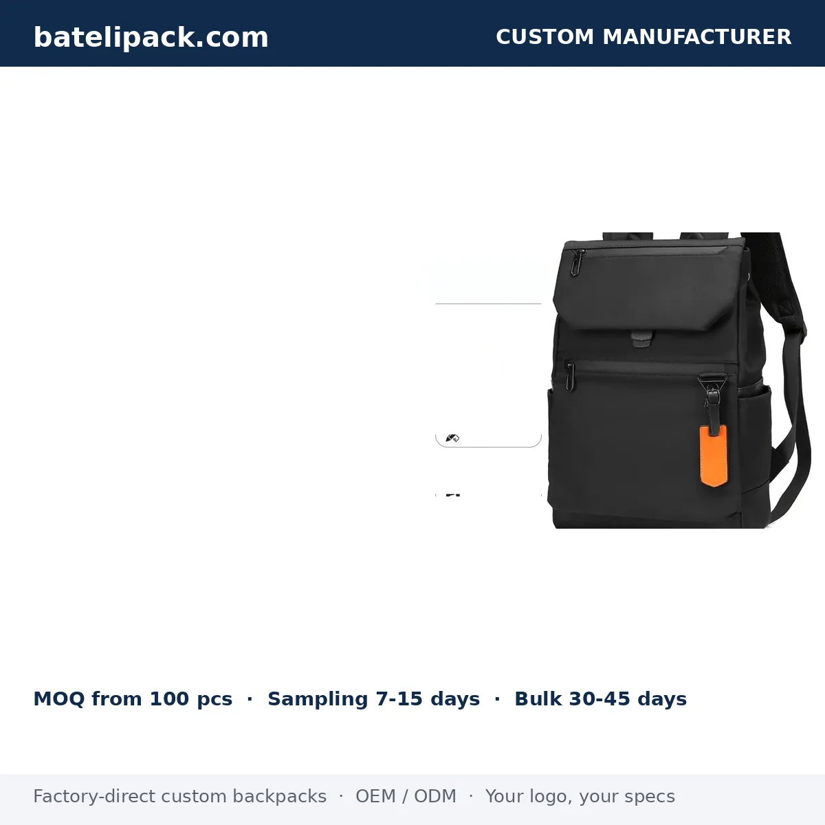 Business Backpack with Water-Resistant, Padded Laptop Compartment, Lightweight — Custom Logo & OEM