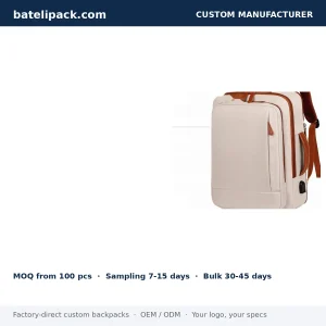 Business Backpack with Water-Resistant, Large Capacity, Padded Laptop Compartment — Custom Logo & OEM