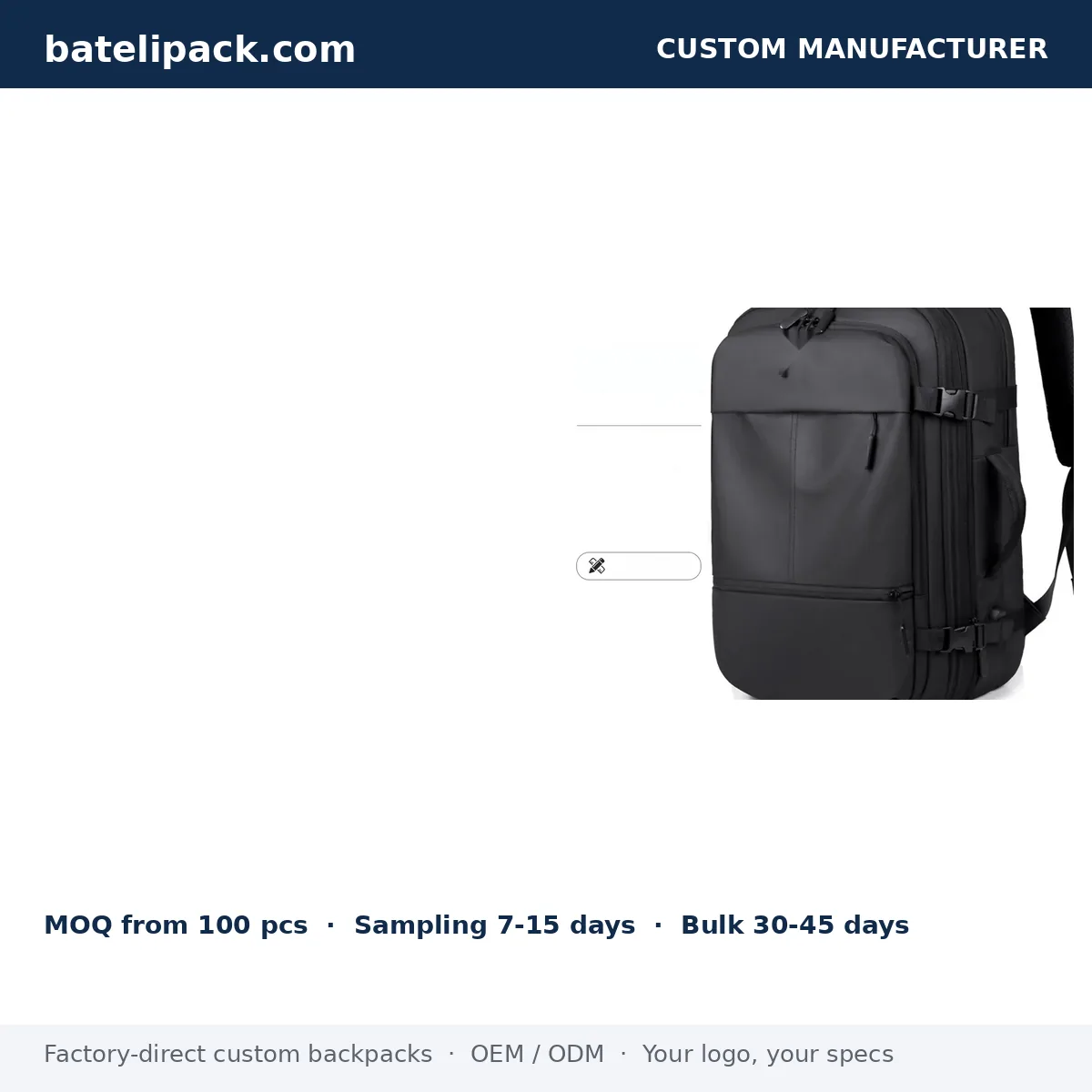 Business Backpack with Large Capacity, Padded Laptop Compartment, Travel Use — Custom Logo & OEM