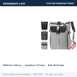 Business Backpack with Water-Resistant, Padded Laptop Compartment, Travel Use — Custom Logo & OEM