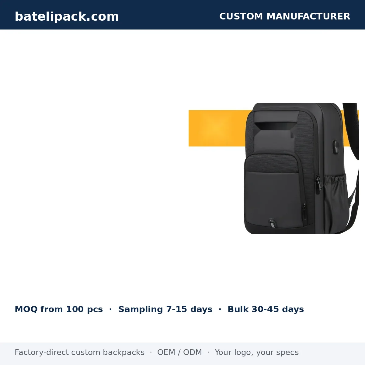 Business Backpack with Water-Resistant, Large Capacity, Padded Laptop Compartment — Custom Logo & OEM
