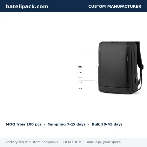 Business Backpack with Water-Resistant, Padded Laptop Compartment, Lightweight — Custom Logo & OEM
