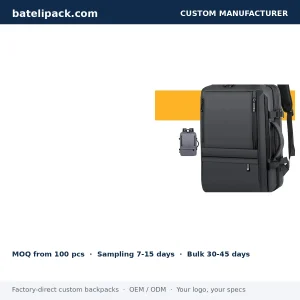 Business Backpack with Water-Resistant, Large Capacity, Padded Laptop Compartment — Custom Logo & OEM