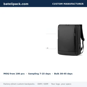 Business Backpack with Water-Resistant, Padded Laptop Compartment, Travel Use — Custom Logo & OEM