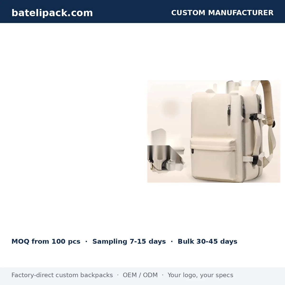Business Backpack with Water-Resistant, Large Capacity, Padded Laptop Compartment — Custom Logo & OEM