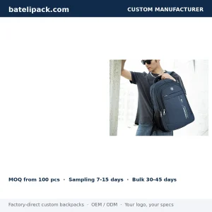 Business Backpack with Large Capacity, Padded Laptop Compartment, Travel Use — Custom Logo & OEM