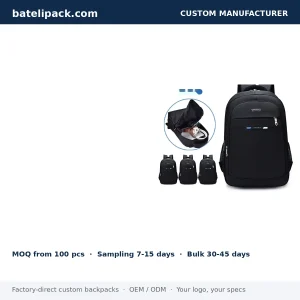 Business Backpack with Large Capacity, Padded Laptop Compartment — Custom Logo & OEM