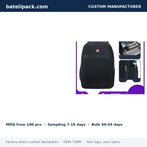 Business Backpack with Large Capacity, Padded Laptop Compartment, Travel Use — Custom Logo & OEM