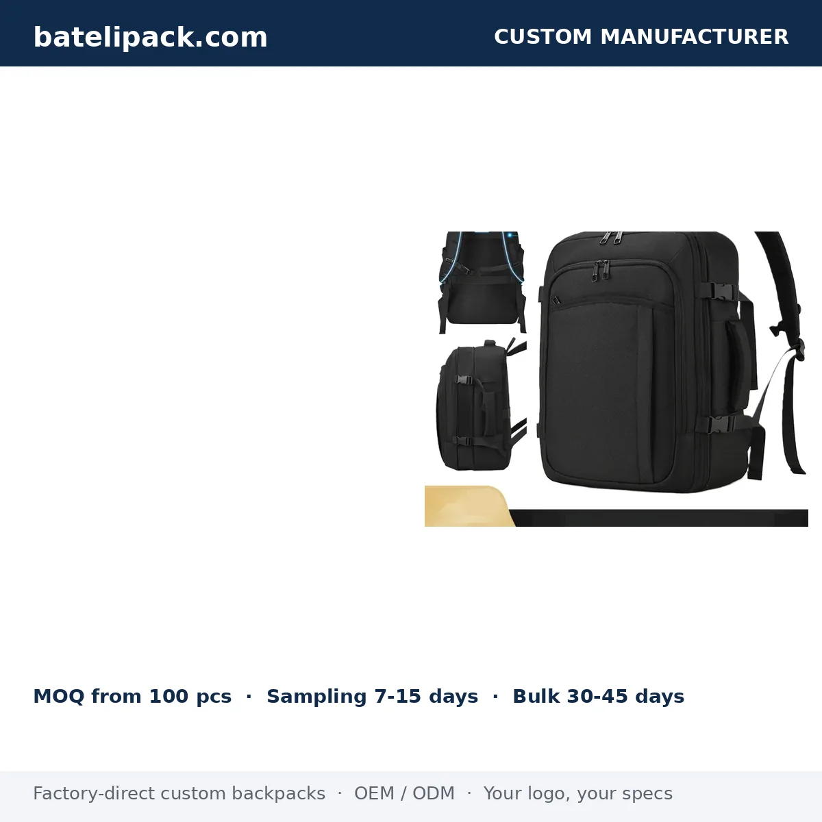Business Backpack with Water-Repellent, Large Capacity, Padded Laptop Compartment — Custom Logo & OEM