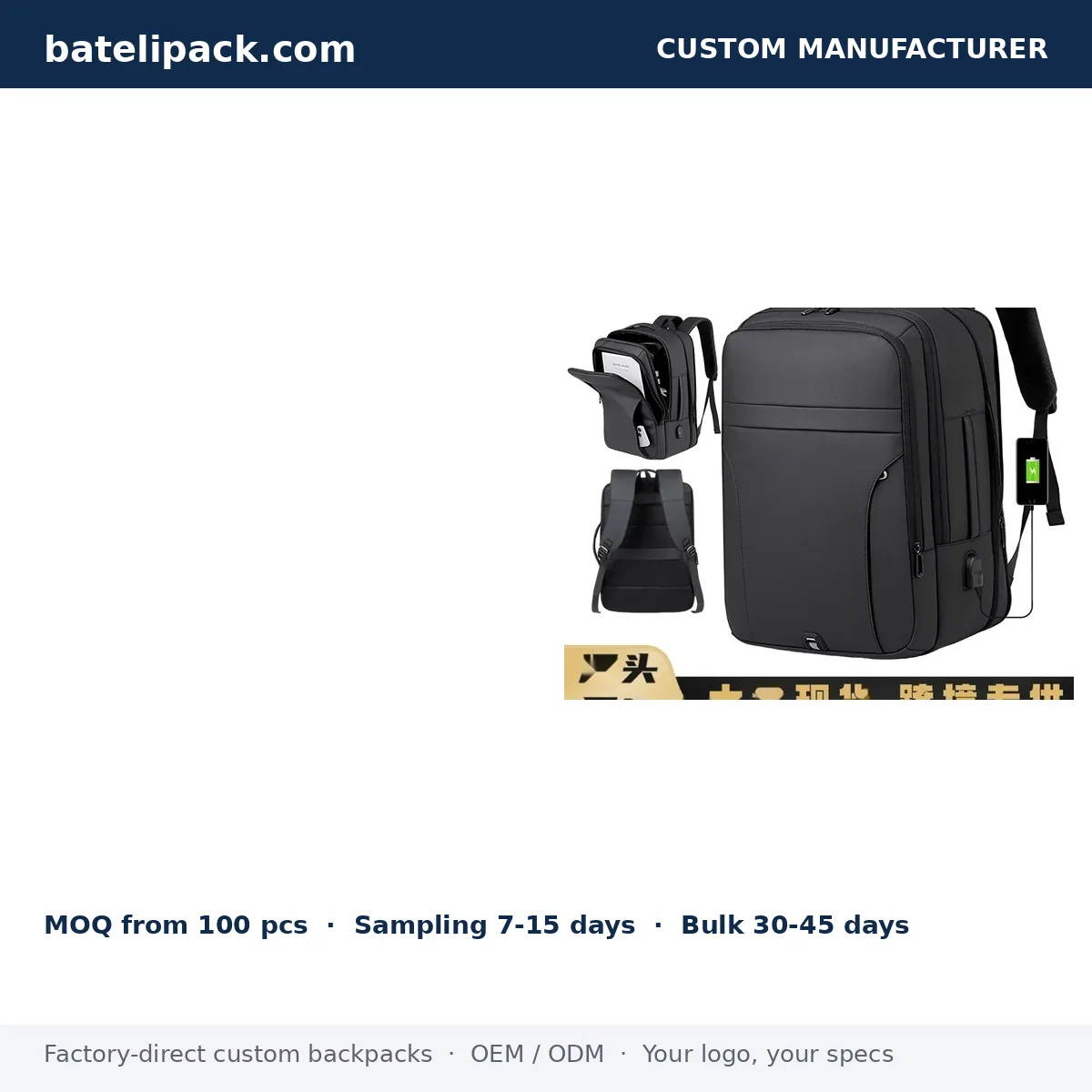 Business Backpack with Padded Laptop Compartment, Multi-Pocket Layout — Custom Logo & OEM