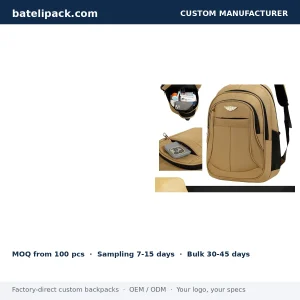Business Backpack with Large Capacity, Padded Laptop Compartment, Abrasion-Resistant Fabric — Custom Logo & OEM