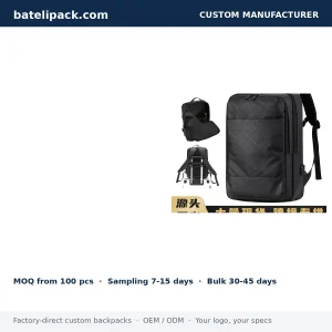 Business Backpack with USB Charging Port, Water-Repellent, Large Capacity — Custom Logo & OEM