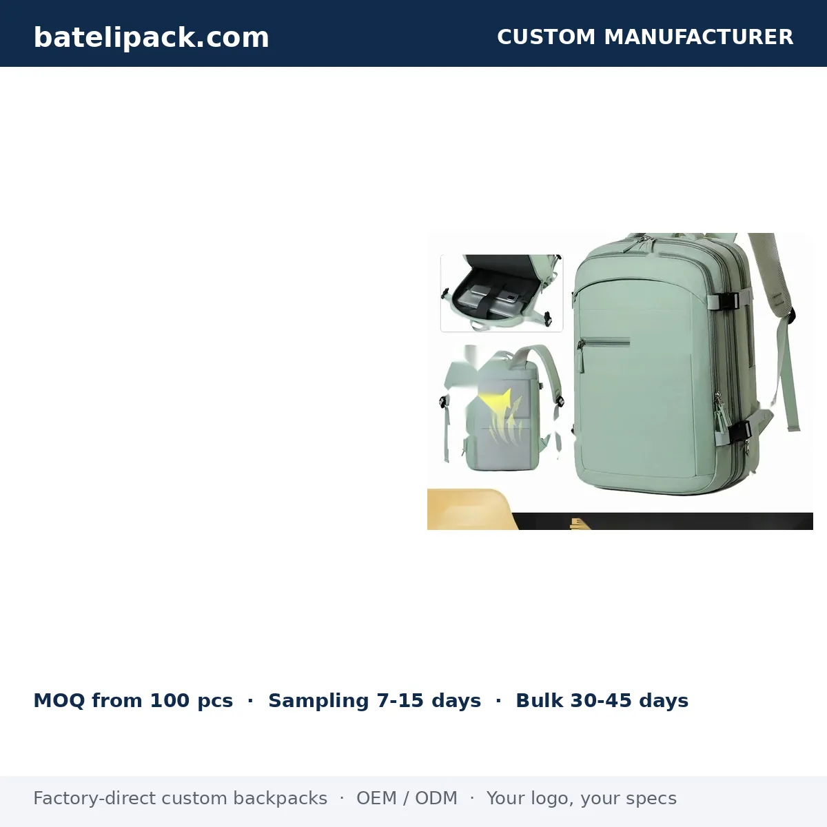 Business Backpack with Large Capacity, Padded Laptop Compartment, Travel Use — Custom Logo & OEM