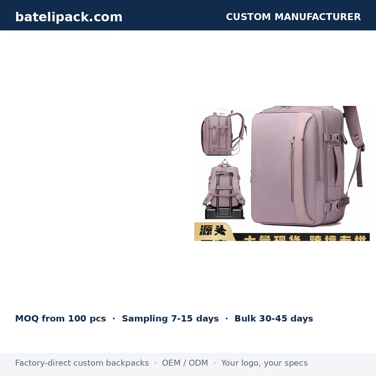 Business Backpack with Large Capacity, Padded Laptop Compartment, Multi-Pocket Layout — Custom Logo & OEM