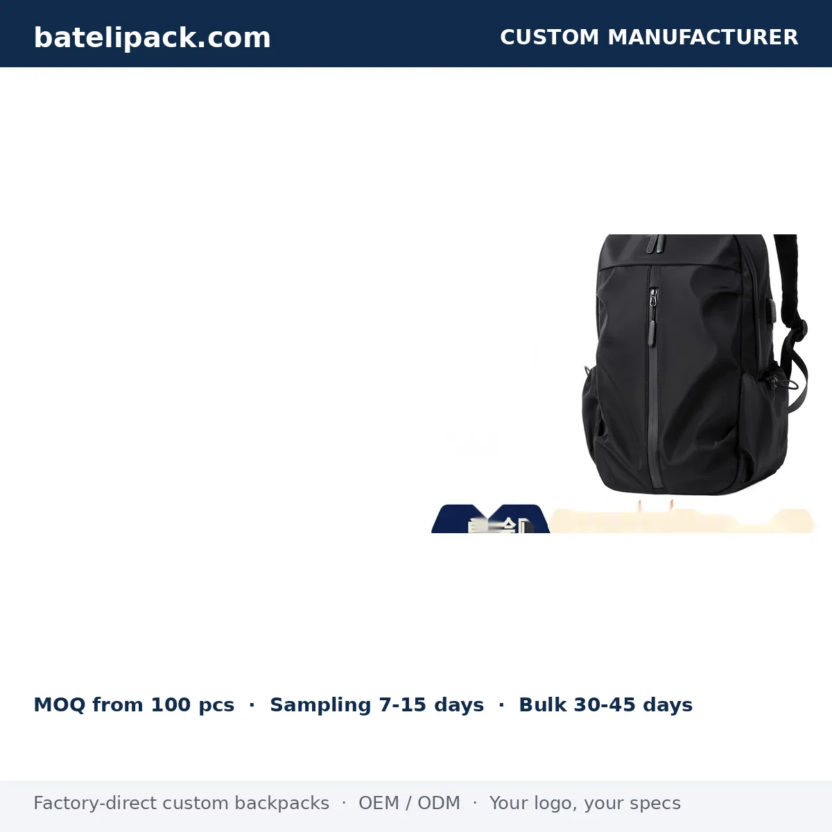 Business Backpack with Water-Repellent, Large Capacity, Padded Laptop Compartment — Custom Logo & OEM