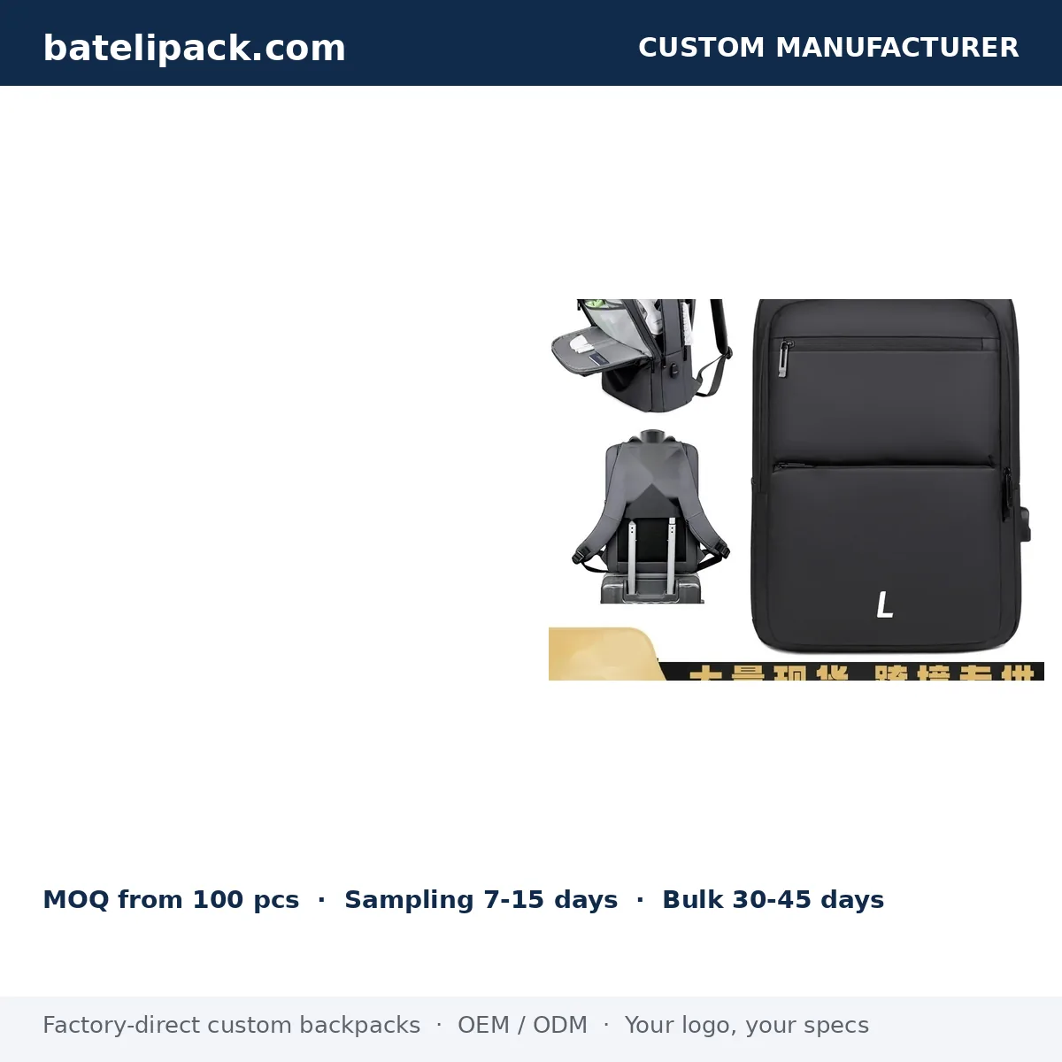 Business Backpack with Large Capacity, Padded Laptop Compartment, Multi-Pocket Layout — Custom Logo & OEM