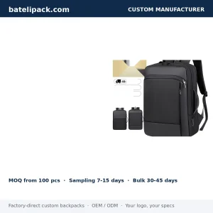 Business Backpack with USB Charging Port, Large Capacity, Padded Laptop Compartment — Custom Logo & OEM