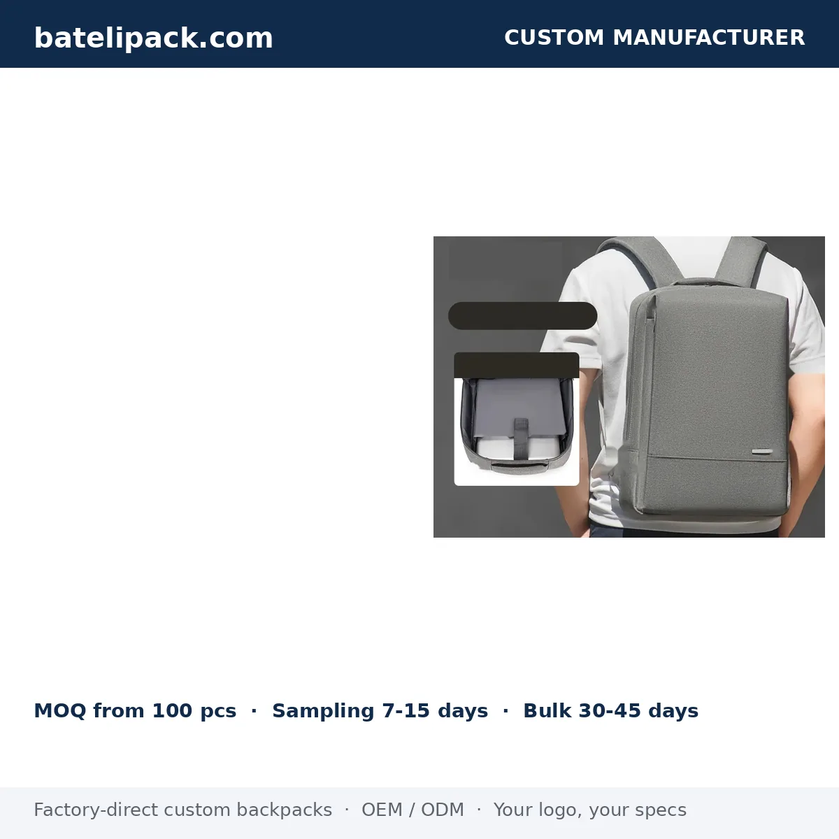 Business Backpack with Large Capacity, Padded Laptop Compartment — Custom Logo & OEM