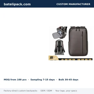 Business Backpack with Large Capacity, Padded Laptop Compartment, Multi-Pocket Layout — Custom Logo & OEM