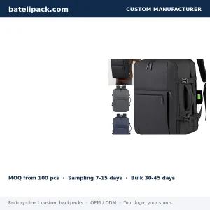 Business Backpack with Large Capacity, Padded Laptop Compartment, Abrasion-Resistant Fabric — Custom Logo & OEM