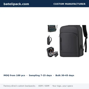 Business Backpack with Water-Repellent, Large Capacity, Padded Laptop Compartment — Custom Logo & OEM