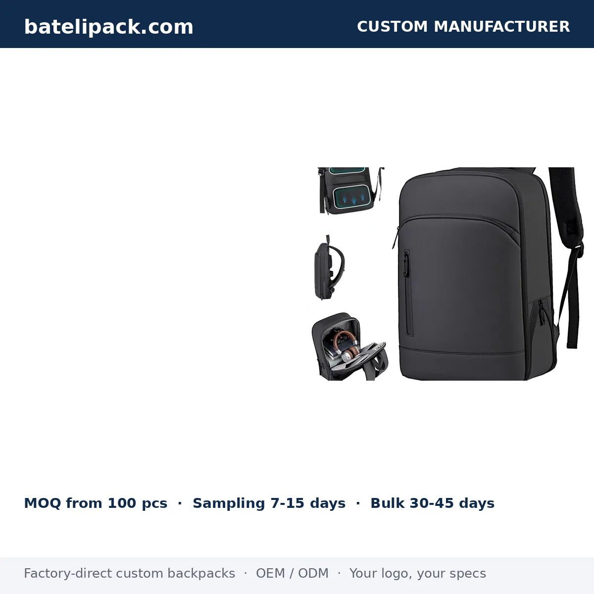 Business Backpack with Water-Repellent, Large Capacity, Padded Laptop Compartment — Custom Logo & OEM