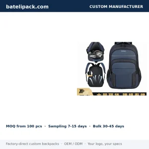 Business Backpack with Large Capacity, Padded Laptop Compartment, Abrasion-Resistant Fabric — Custom Logo & OEM