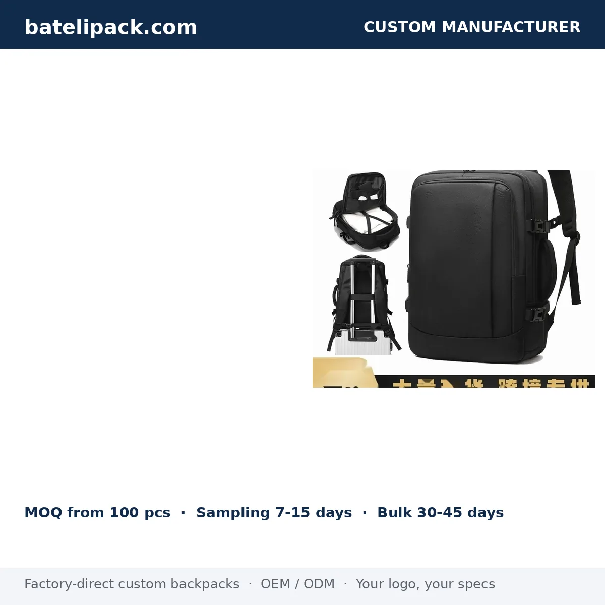 Business Backpack with Large Capacity, Padded Laptop Compartment — Custom Logo & OEM