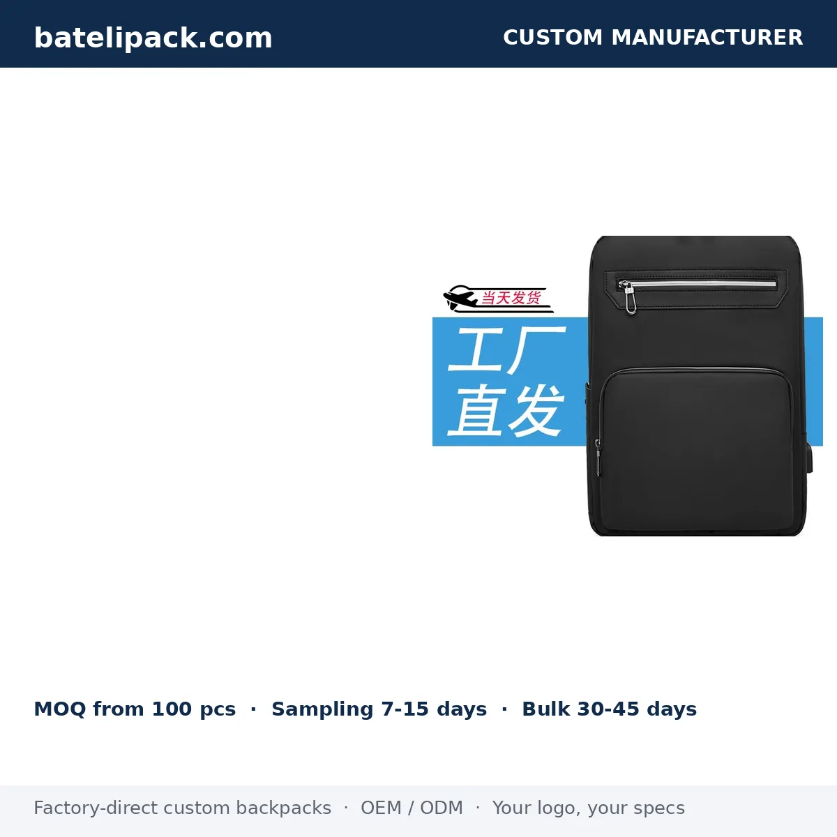 Business Backpack with Large Capacity, Padded Laptop Compartment — Custom Logo & OEM