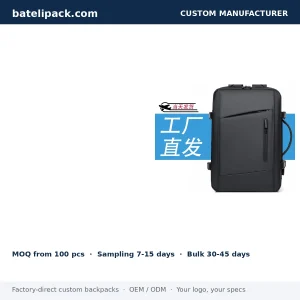 Business Backpack with Large Capacity, Separate Compartments, Travel Use — Custom Logo & OEM