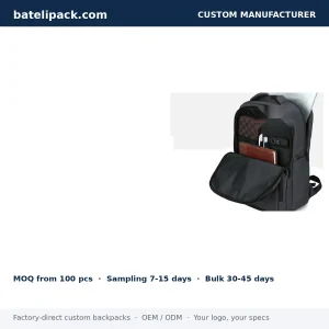 Business Backpack with Water-Resistant, Large Capacity, Padded Laptop Compartment — Custom Logo & OEM