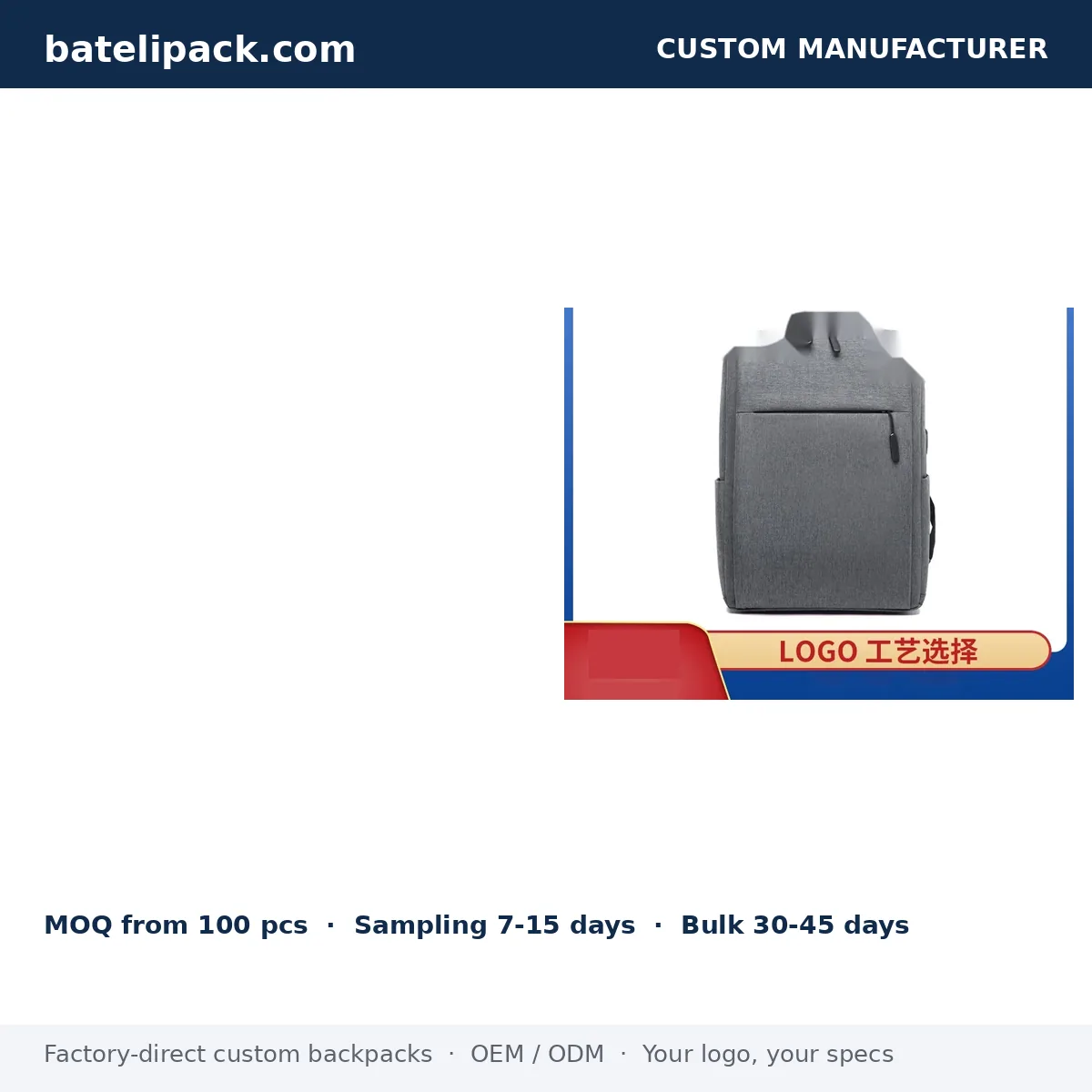 Business Backpack with Water-Repellent, Large Capacity, Padded Laptop Compartment — Custom Logo & OEM