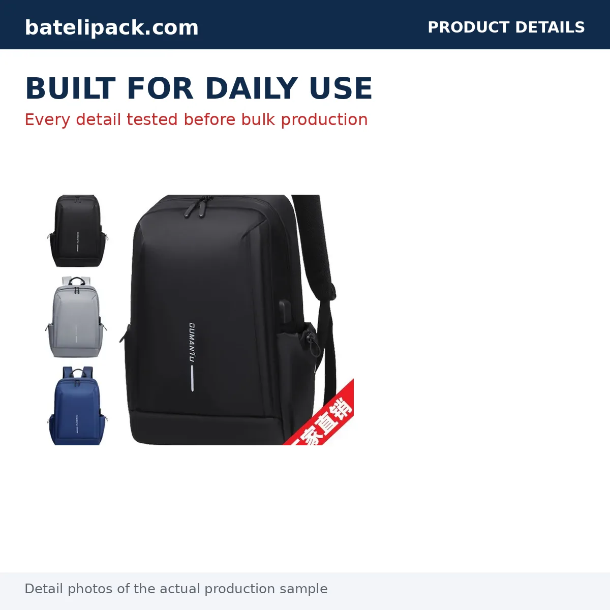 Business Backpack with Padded Laptop Compartment, Lightweight, Travel Use — Custom Logo & OEM
