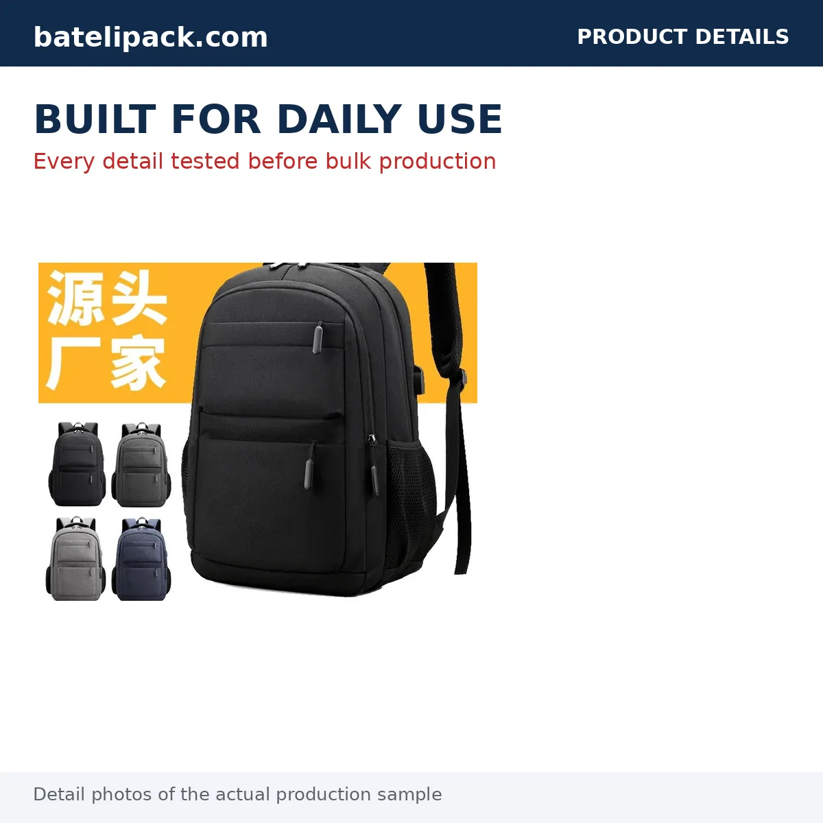 Business Backpack with Water-Resistant, Large Capacity, Padded Laptop Compartment — Custom Logo & OEM
