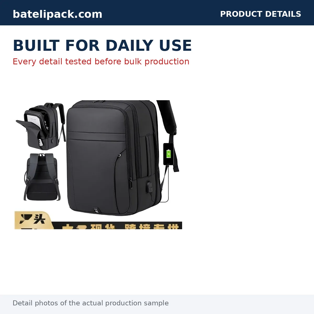 Business Backpack with Padded Laptop Compartment, Multi-Pocket Layout — Custom Logo & OEM