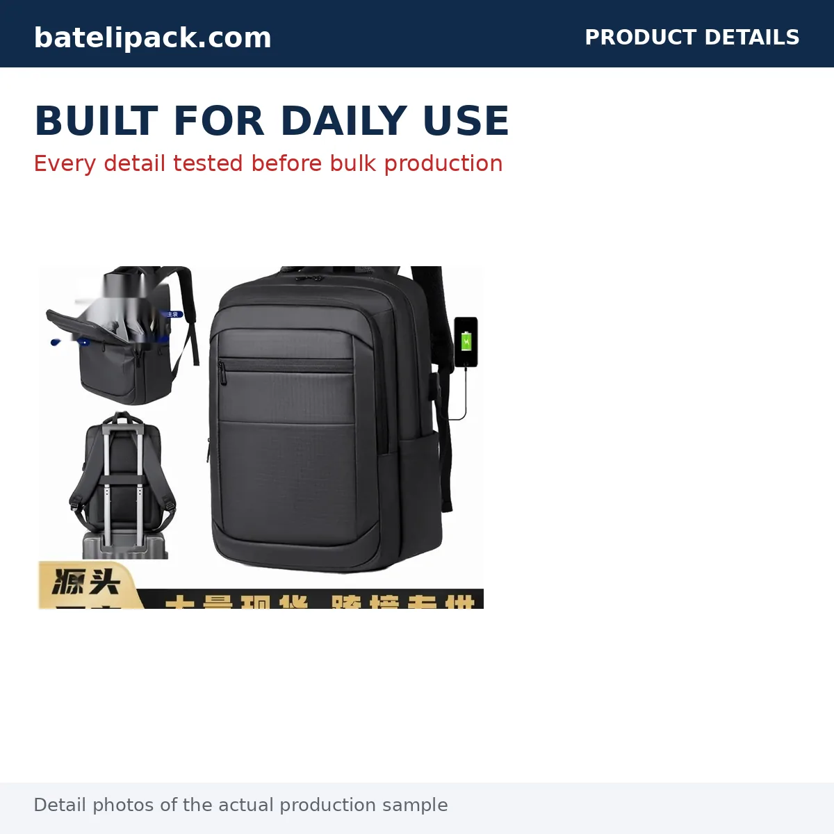 Business Backpack with USB Charging Port, Large Capacity, Padded Laptop Compartment — Custom Logo & OEM
